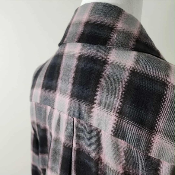 PAIGE Pink & Black Oversized Princess Punk Emo Alt Flannel Fall Shirt M - Picture 5 of 9